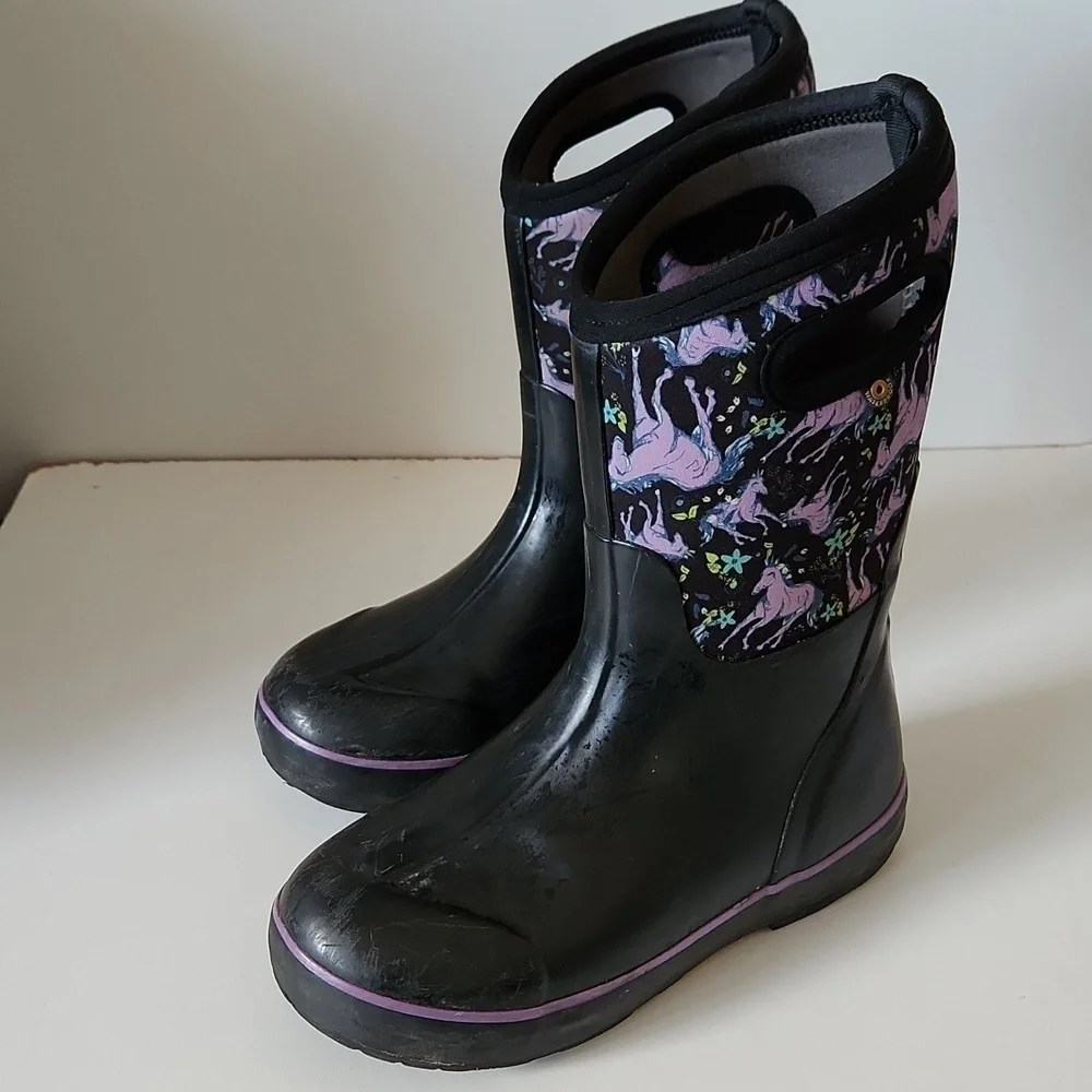 BOGS | Rain Boots Classic II Unicorn Awesome Black Purple Youth Sz 5